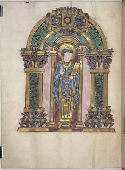Lägg till. 49598, f.97v, St Swithun, Benedictional of St Aethelwold, 971-984 (vellum) av English School