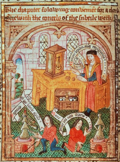 Lägg till MS 10302 f.37v Alchemy master förbereder ingredienser, från 