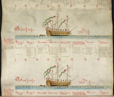Lägg till MS 22047 f.2r, The galeass Heart and the Galleass Antilope, från 