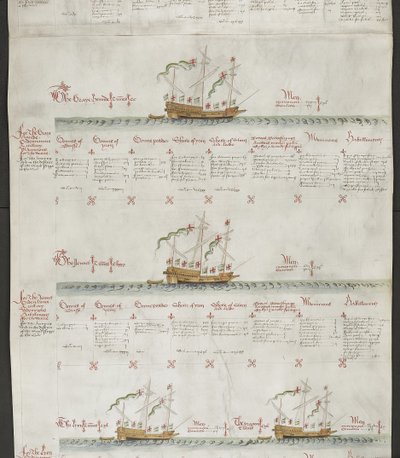 Lägg till MS 22047 f.6r Galeasses: The Greyhound, The Jennet, The Lion and The Dragon, från 