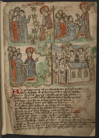 Lägg till MS 37049, f.22 The Carthusian Miscellany (religiös prosa och vers) på nordengelska, inklusive en symbol (sammanfattning) av Mandevilles resor (bläck & färg på papper) av English School