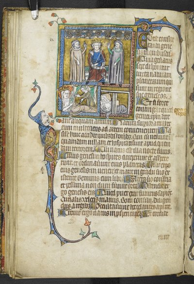 Lägg till MS 47680 f.31v Alexander med två astrologer som pekar på stjärnorna med en drottning och en kvinna med nyfödda bebisar, från 