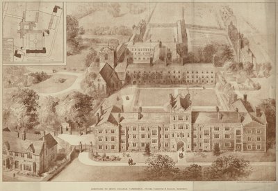 Tillägg till Jesus College, Cambridge (gravyr) av English School