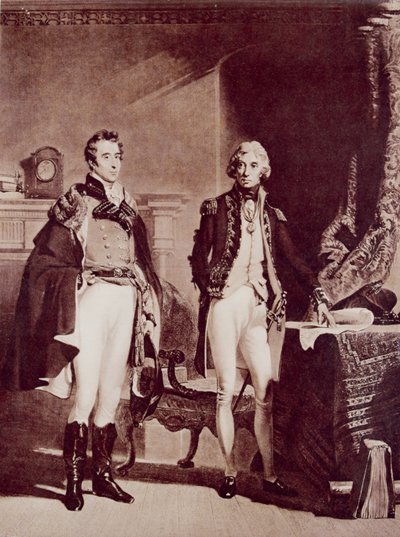 Amiral Nelson (1758-1805) med överste Sir Arthur Wellesley (1769-1852) hertig av Wellington av English School