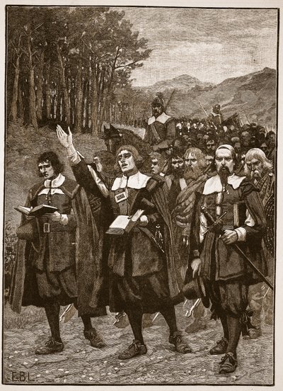 Advance of the Covenanters över gränsen till England, illustration från Cassells Illustrated History of England (sepiafoto) av English School