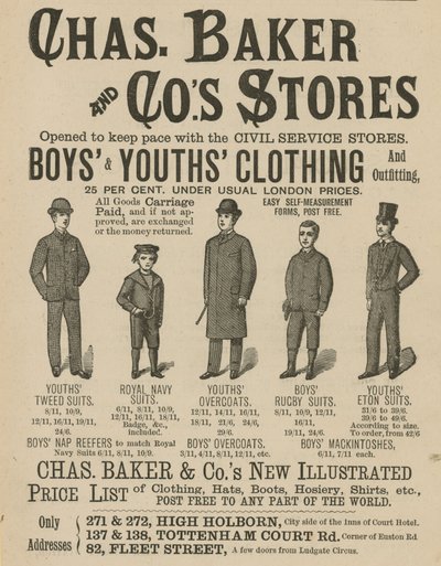 Annons för Chas Baker & Cos Stores av English School