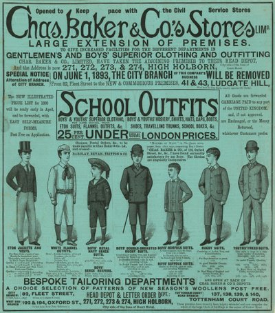 Annons för Chas Baker & Cos Stores av English School