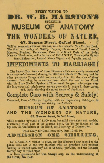 Annons för Dr W B Marstons Museum of Anatomy and the Wonders of Nature av English School