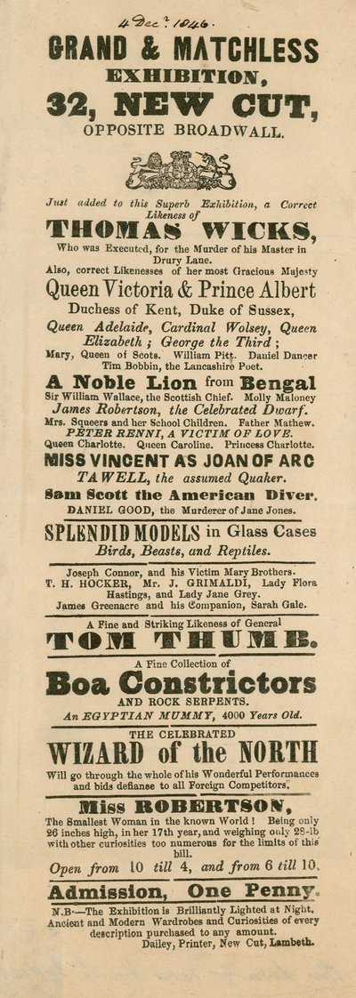 Annons för Fergusons Grand and Oriental Promenade and Exhibition, 32 New Cut, Lambeth, London av English School