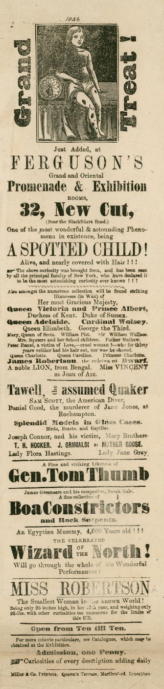 Annons för Fergusons Grand and Oriental Promenade and Exhibition, 32 New Cut, Lambeth, London av English School