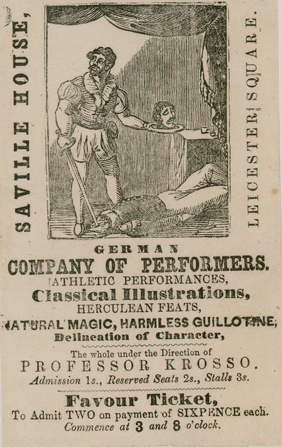 Annons för German Company of Performers, Saville House, Leicester Square, London av English School