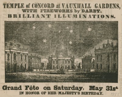 Annons för Grand Fete vid Temple of Concord, Vauxhall Gardens av English School