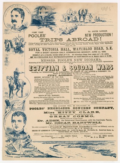 Annons för Joseph Pooles resor utomlands, Royal Victoria Hall, Waterloo Road, London av English School