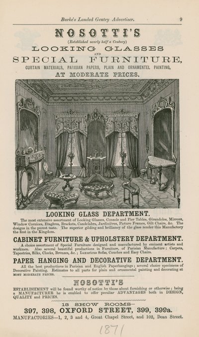 Werbung für Nosottis Spiegel und Spezialmöbel von English School