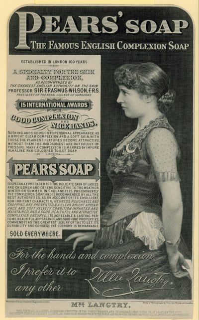 Annons för Pears Soap med skådespelerskan Lillie Langtry av English School