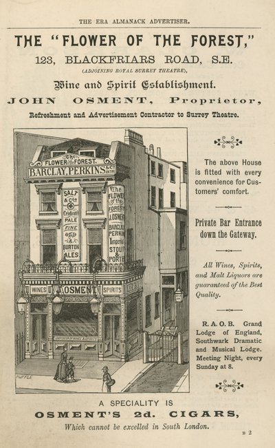 Annons för The Flower of the Forest, 123 Blackfriars Road, London av English School