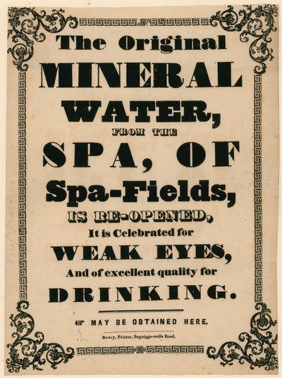 Annons för The Original Mineral Water from Spa of Spa-Fields av English School