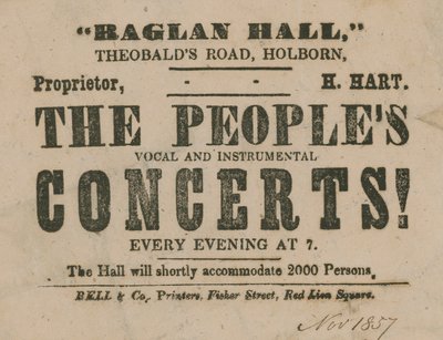 Annons för The Peoples Vocal and Instrumental Concerts, Raglan Hall av English School