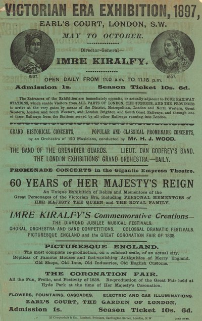 Annons för Victorian Era Exhibition, 1897, på Earls Court av English School
