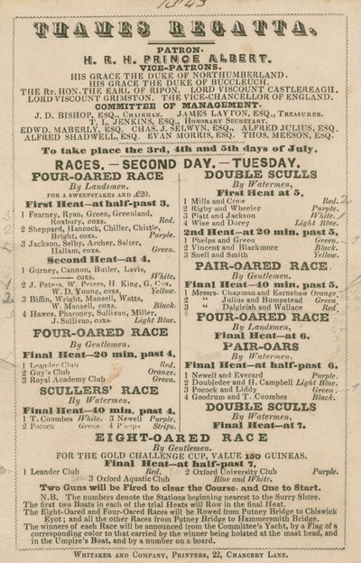 Annons för Thames Regatta, 1843 av English School
