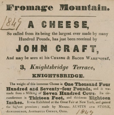 Annons för utställningen av en ost som kallas Fromage Mountain av English School