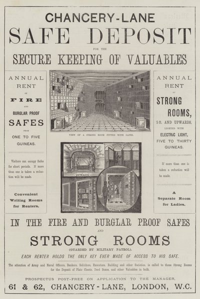 Annons, Chancery-Lane Safe Deposit (gravyr) av English School