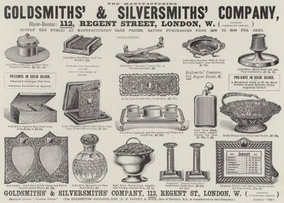 Annons, guldsmeds- och silversmedsföretag (gravyr) av English School