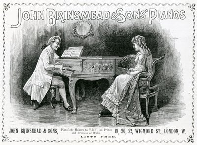 Annons, John Brinsmead and Sons Pianos, Illustration för The Graphic, 4 juli 1891 (gravyr) av English School