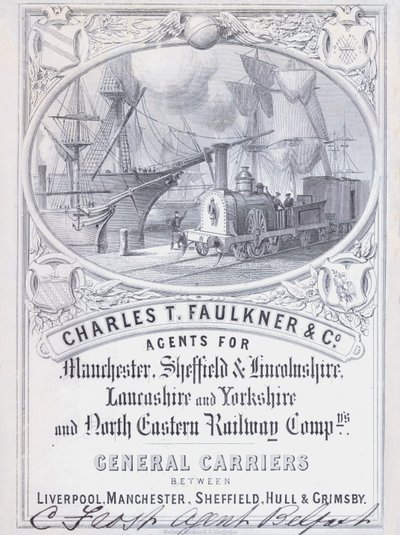 Annons för Charles T Faulkner and Company, agenter för järnvägsföretag (litho) av English School