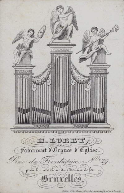 Annons för H Loret, tillverkare av kyrkorglar, Bryssel, Belgien (litho) av English School