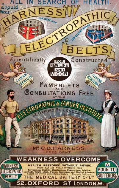 Annons för "Harness" Electropathic Belts" av English School