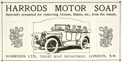 Annons för Harrods motortvål (litho) av English School
