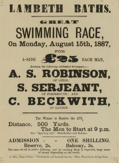 Annons för Lambeth Baths av English School