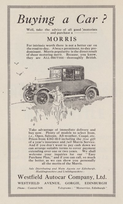 Annons för Morris-bilar, 1926 av English School