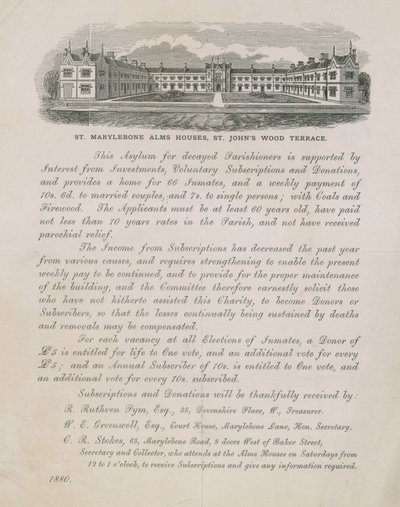 Annons för St Marylebone Alms Houses av English School