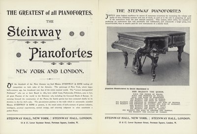 Annons för Steinway-pianon av English School