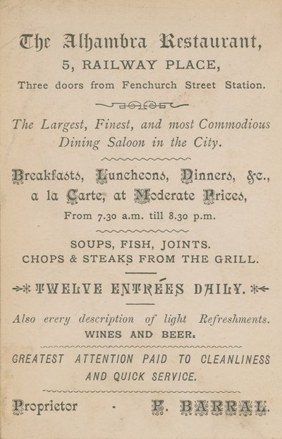 Annons för restaurangen Alhambra av English School
