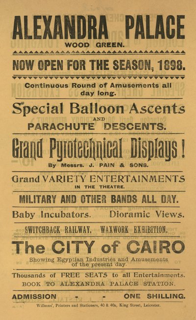 Annons för säsongen 1898 på Alexandra Palace av English School