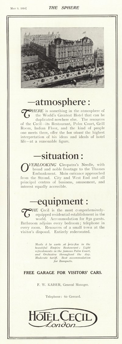Annons för Hotel Cecil, London av English School