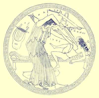 Aedon slays Itys, illustration från "Greek Vase Paintings" av J. E. Harrison och D. S. MacColl, publicerad 1894 av English School