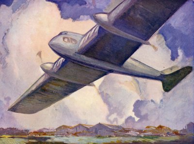 Framtidens flygplan (färglitografi) av English School