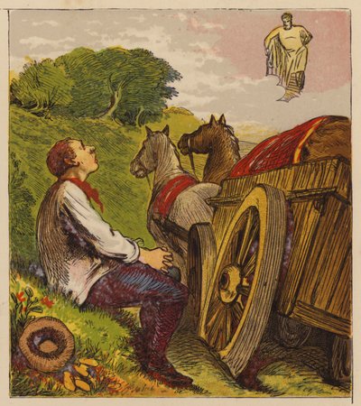 Aesops Fables: Hercules and the Wagoner (färg litho) av English School