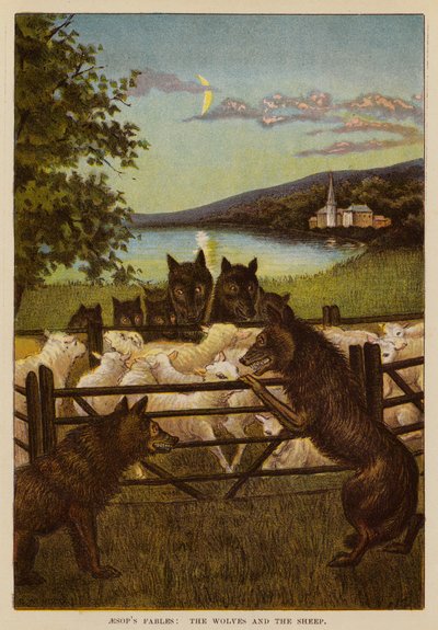 Aesops fabler, Vargarna och fåren (färglitografi) av English School