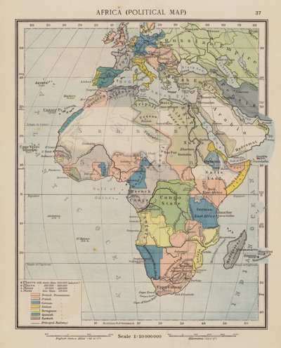 Afrika, politisk karta (färglitografi) av English School