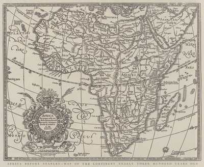 Afrika före Stanley, karta över kontinenten nästan tre hundra år gammal (gravyr) av English School