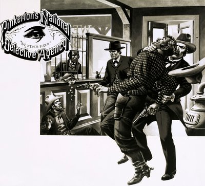 Agenter från Pinkerton Detective Agency arresterar bankrånare (gouache på papper) av English School