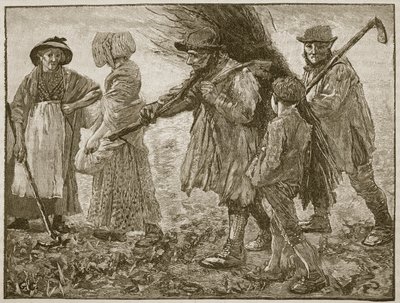 Jordbruksarbetare vid tiden för det första reformparlamentet, illustration från Cassells Illustrated History of England (sepiafoto) av English School