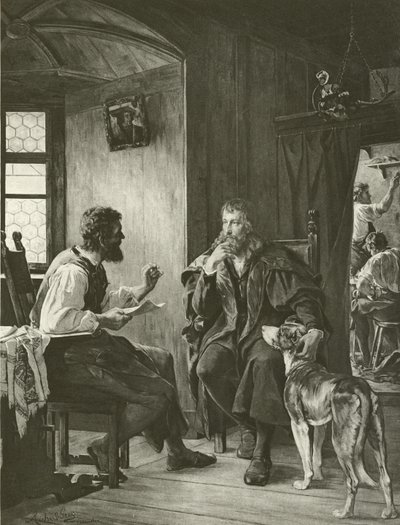 Albert Durer besöker Hans Sachs (gravyr) av English School