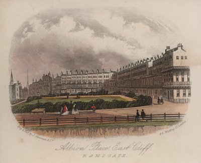 Albion Place, East Cliff, Ramsgate, Kent (färgad gravyr) av English School