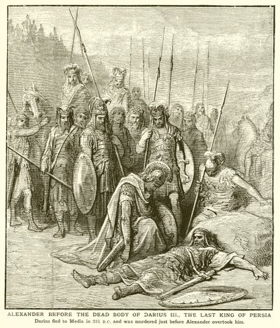 Alexander före den döda kroppen av Darius III, den siste kungen av Persien av English School